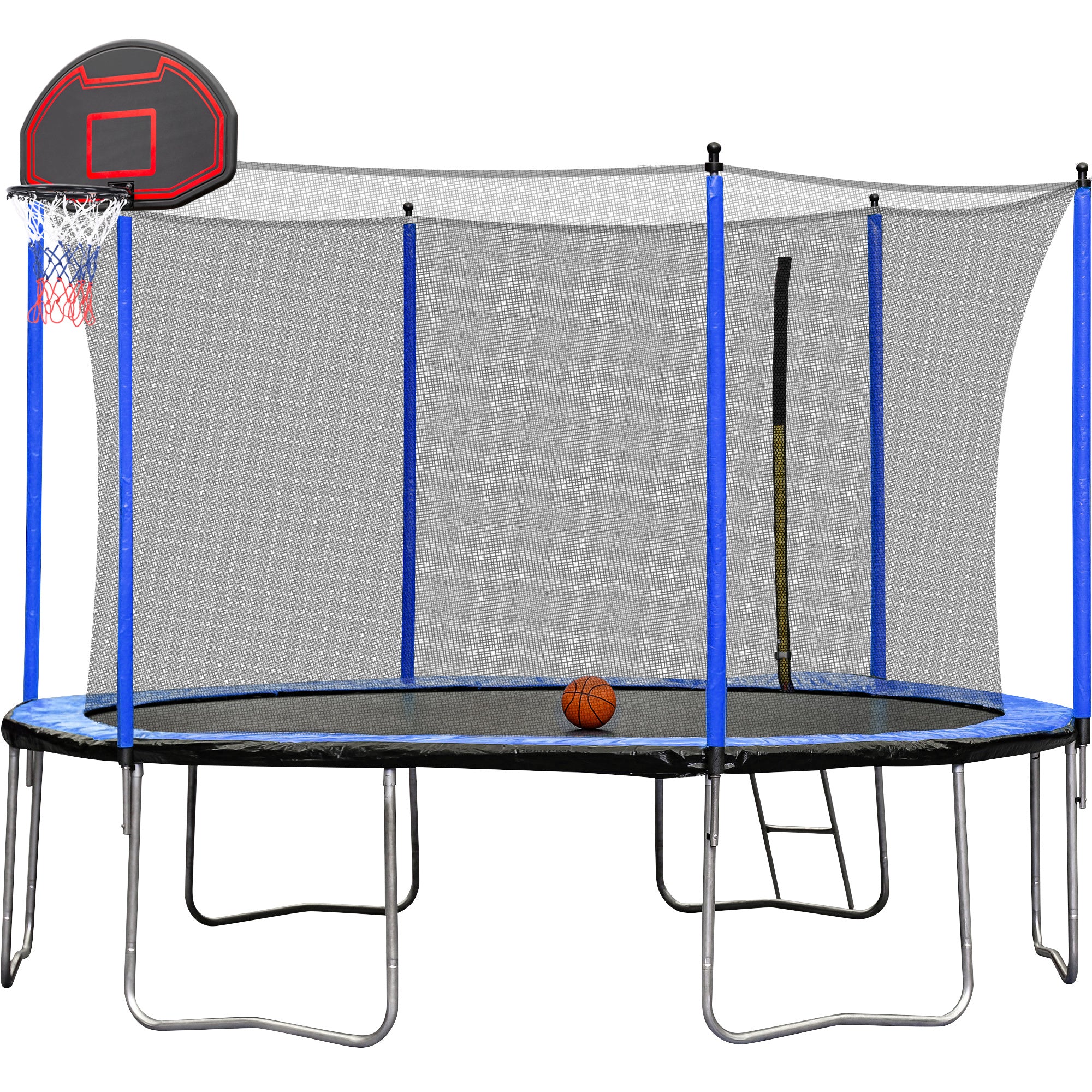 15FT Trampoline with Basketball Hoop Inflator and Ladder(Inner Safety Enclosure) Blue
