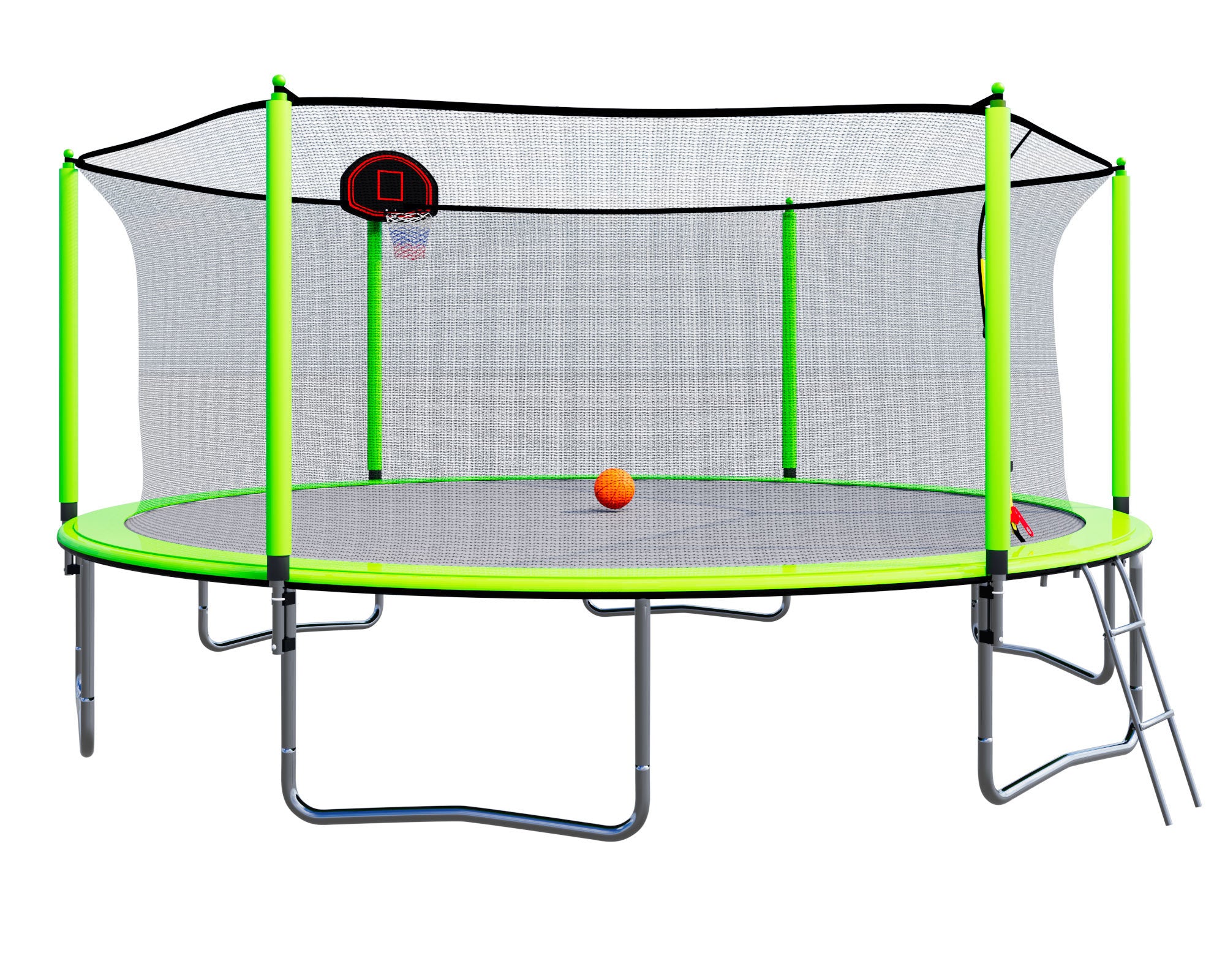 15FT Trampoline with Basketball Hoop Inflator and Ladder(Inner Safety Enclosure) Green