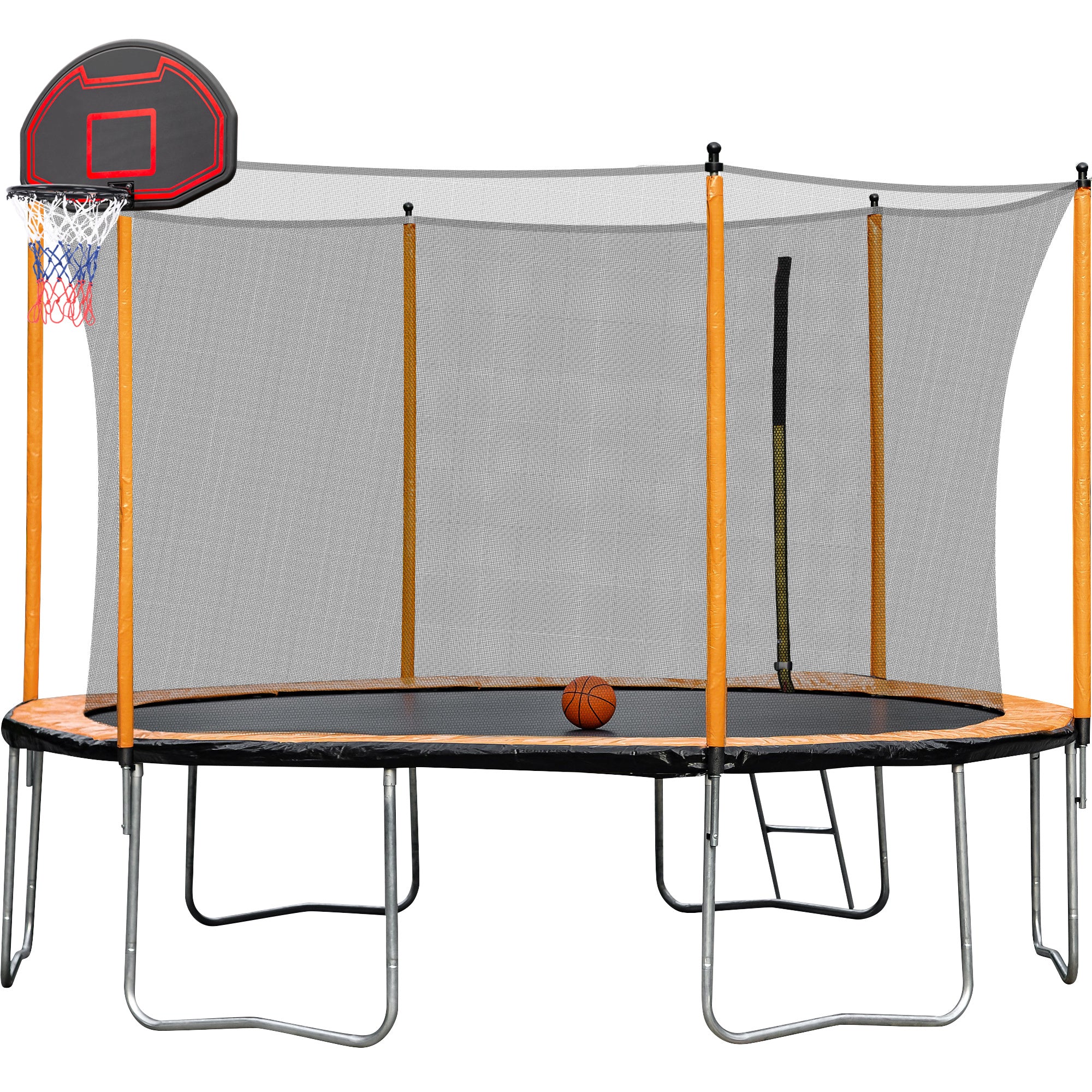 15FT Trampoline with Basketball Hoop Inflator and Ladder(Inner Safety Enclosure) Orange