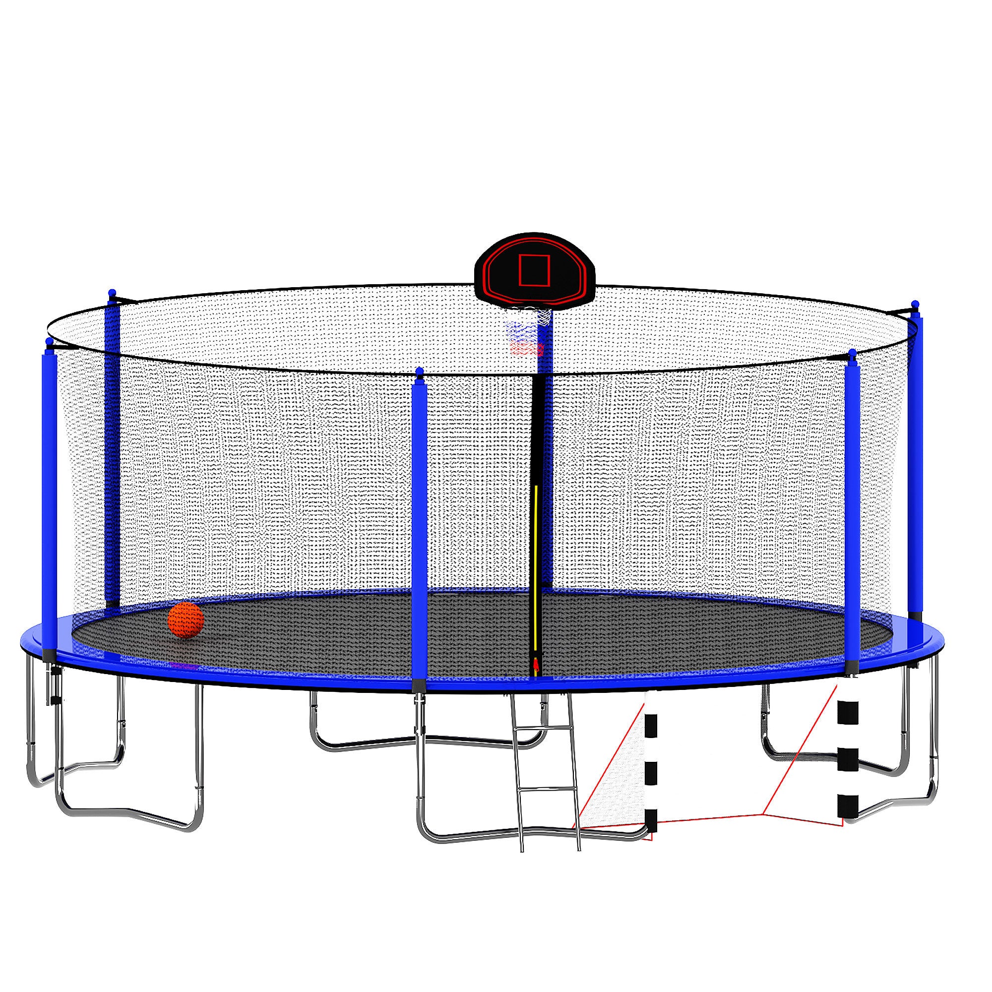 16FT Trampoline with Basketball Hoop pump and Ladder(Inner Safety Enclosure) with soccer goal blue