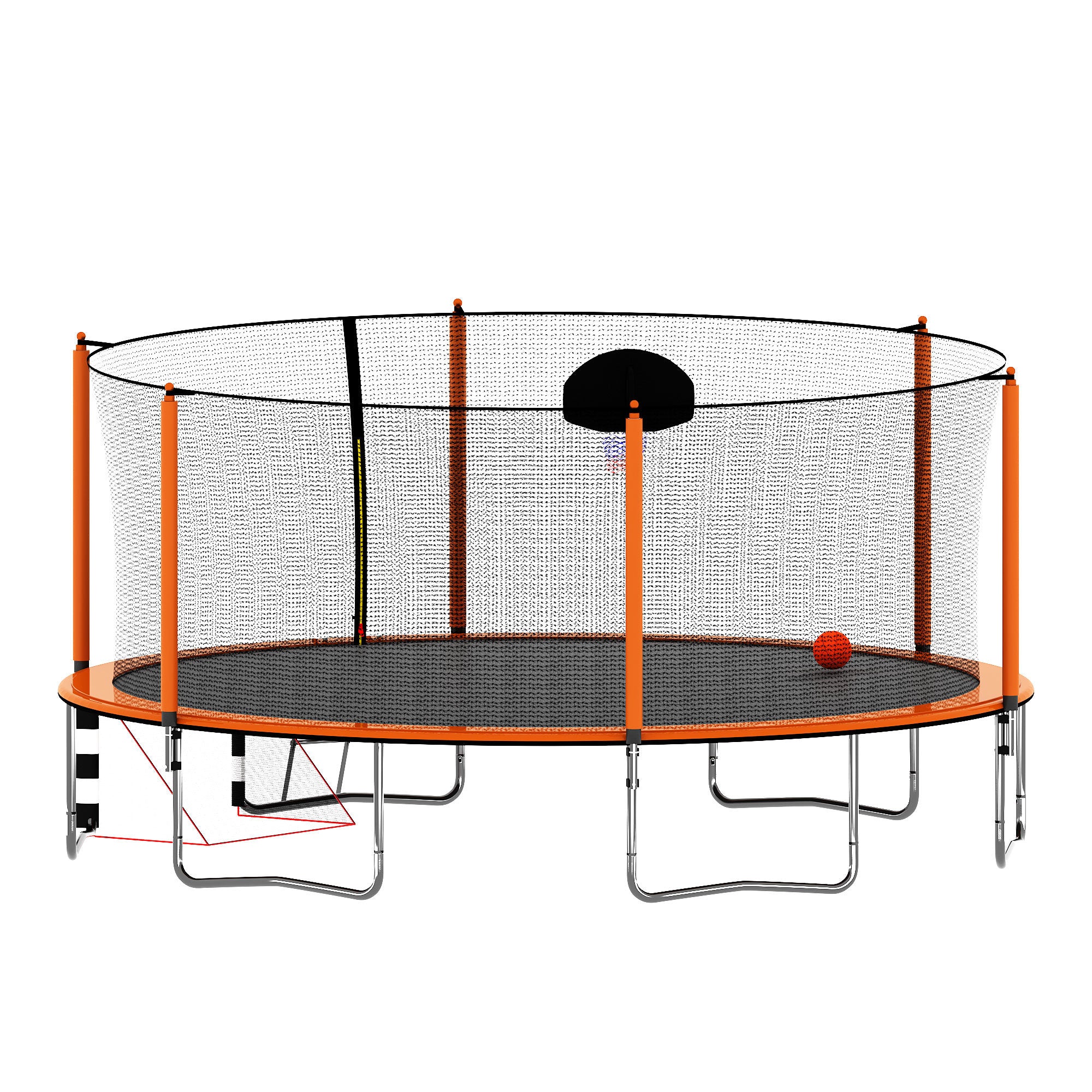16FT Trampoline with Basketball Hoop pump and Ladder(Inner Safety Enclosure) with soccer goal orange
