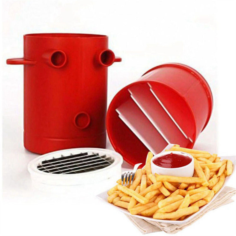 2-in1 Potato Fries Maker Potato Slicers French Fries Maker Cutter & Microwave Container No Deep-Fry to Make Healthy Fries Microwavable Safe - WoodPoly.com