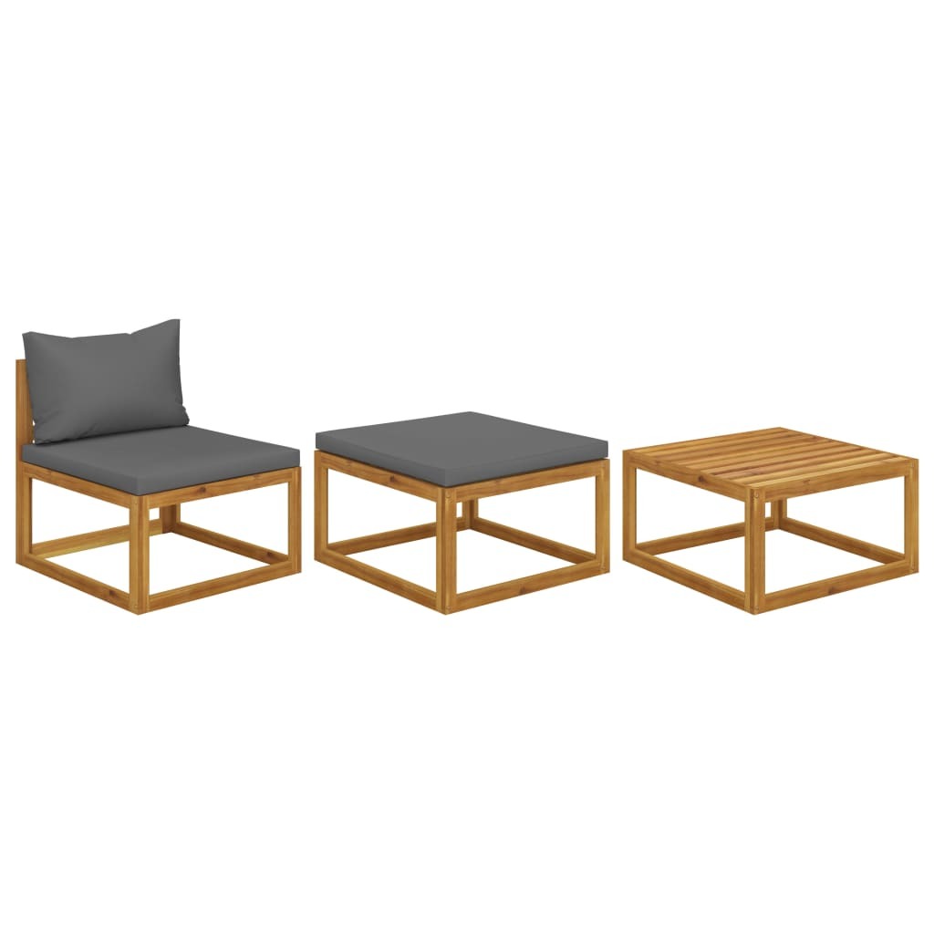 3 Piece Patio Lounge Set with Cushions Solid Acacia Wood - WoodPoly.com