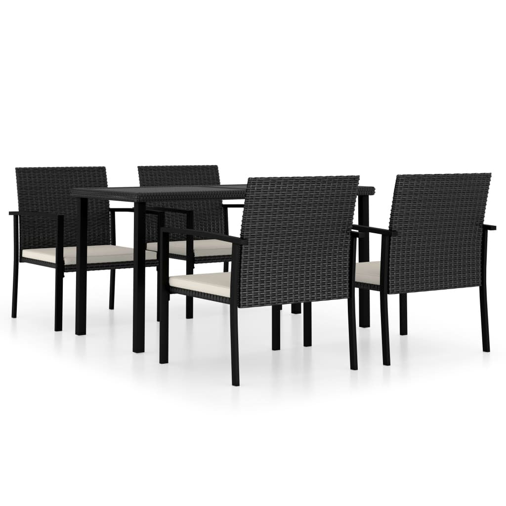 5 Piece Patio Dining Set Poly Rattan Black - WoodPoly.com