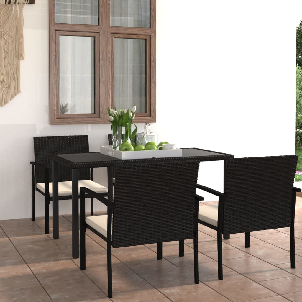 5 Piece Patio Dining Set Poly Rattan Black - WoodPoly.com