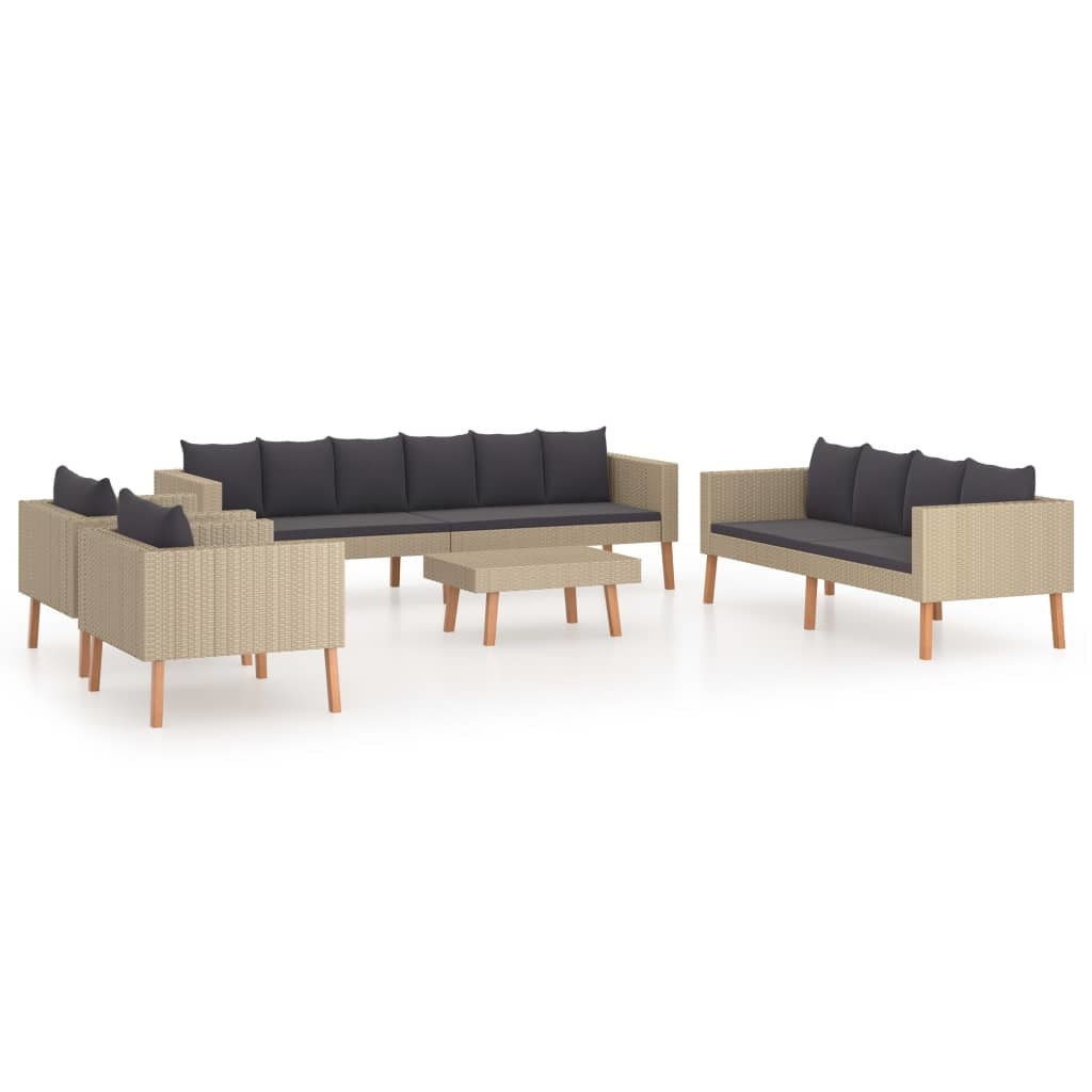 5 Piece Patio Lounge Set with Cushions Poly Rattan Beige - WoodPoly.com