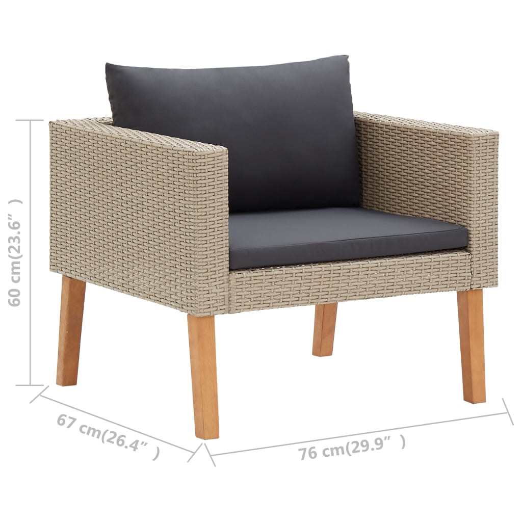 5 Piece Patio Lounge Set with Cushions Poly Rattan Beige - WoodPoly.com