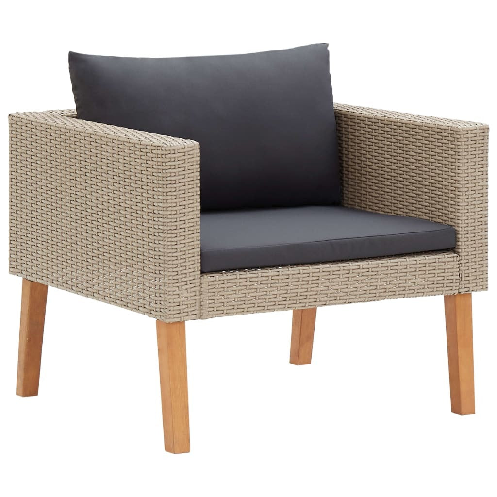 5 Piece Patio Lounge Set with Cushions Poly Rattan Beige - WoodPoly.com
