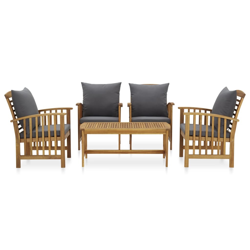 5 Piece Patio Lounge Set with Cushions Solid Acacia Wood - WoodPoly.com