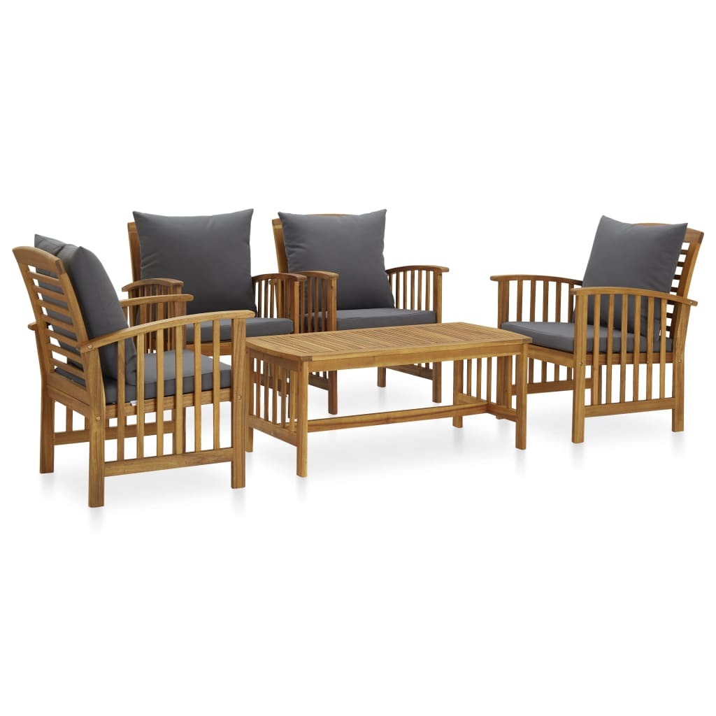 5 Piece Patio Lounge Set with Cushions Solid Acacia Wood - WoodPoly.com