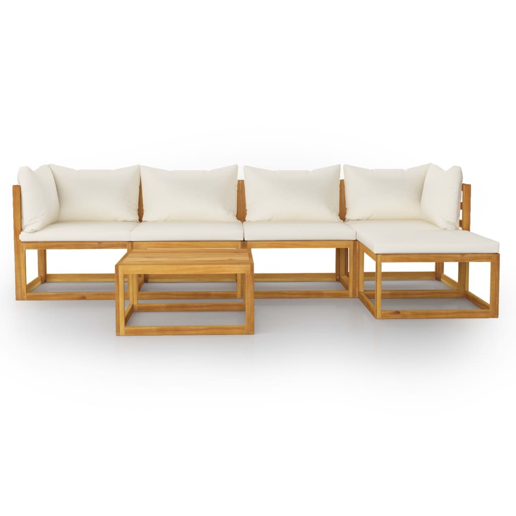 6 Piece Patio Lounge Set with Cushion Cream Solid Acacia Wood - WoodPoly.com