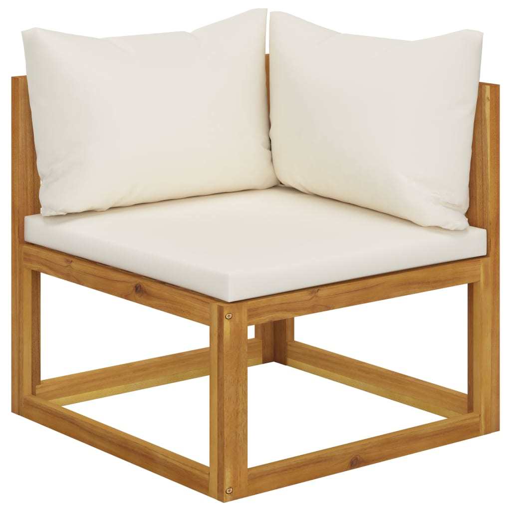 6 Piece Patio Lounge Set with Cushion Cream Solid Acacia Wood - WoodPoly.com