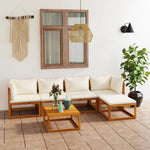 6 Piece Patio Lounge Set with Cushion Cream Solid Acacia Wood - WoodPoly.com