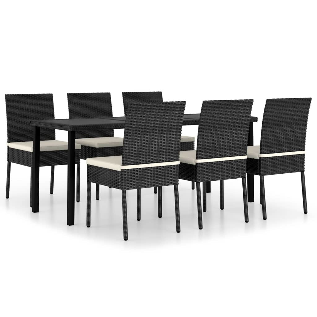 7 Piece Patio Dining Set Poly Rattan Black - WoodPoly.com