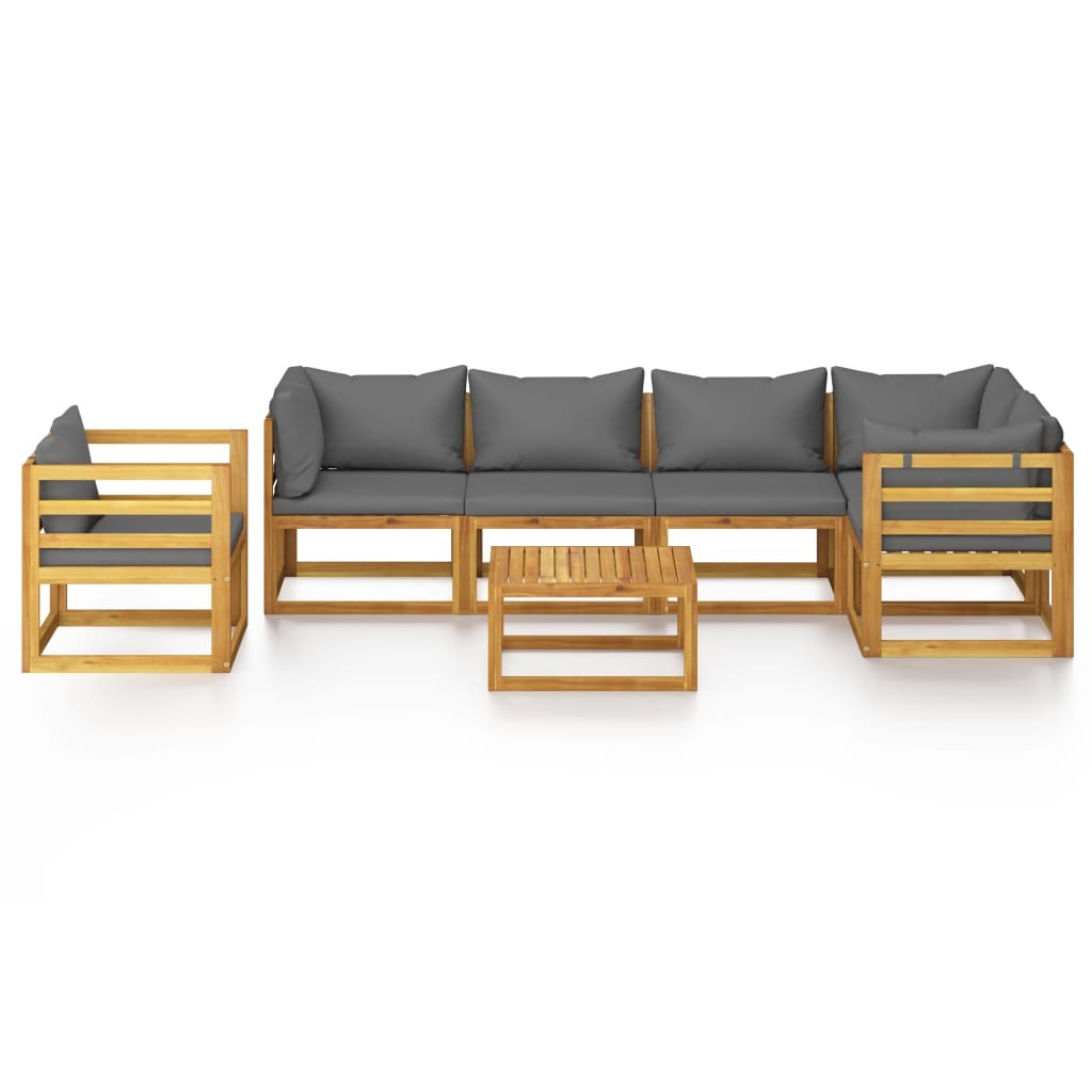 7 Piece Patio Lounge Set with Cushion Solid Acacia Wood - WoodPoly.com