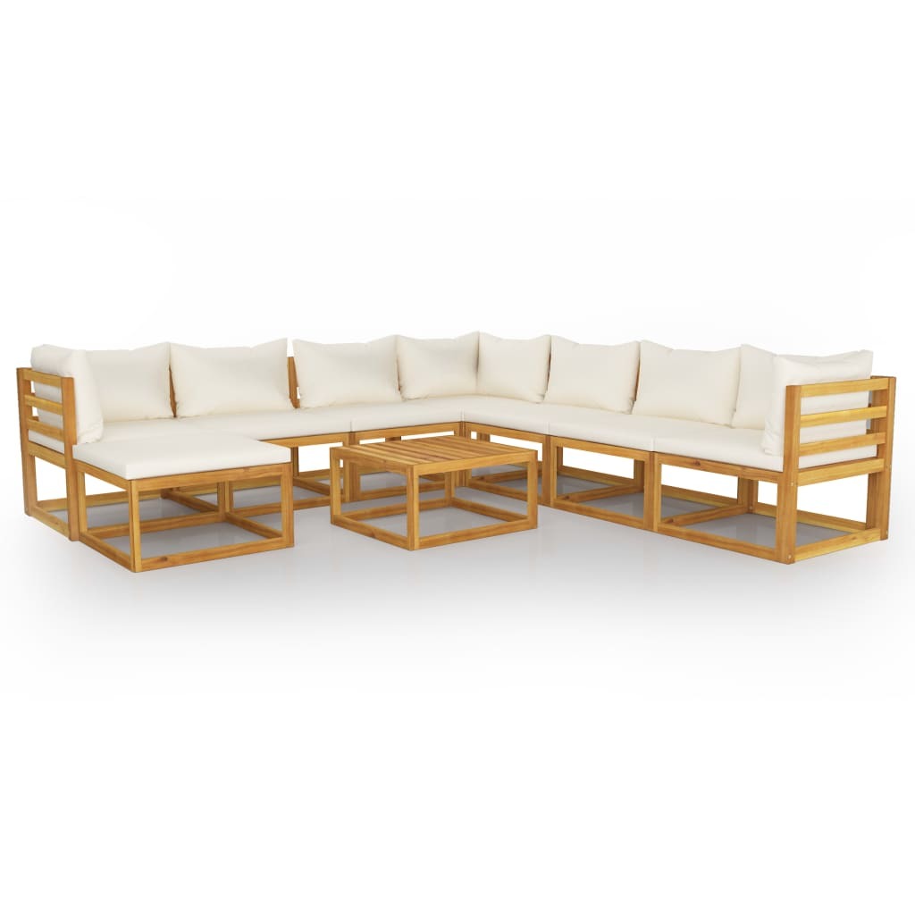 9 Piece Patio Lounge Set with Cushion Cream Solid Acacia Wood - WoodPoly.com