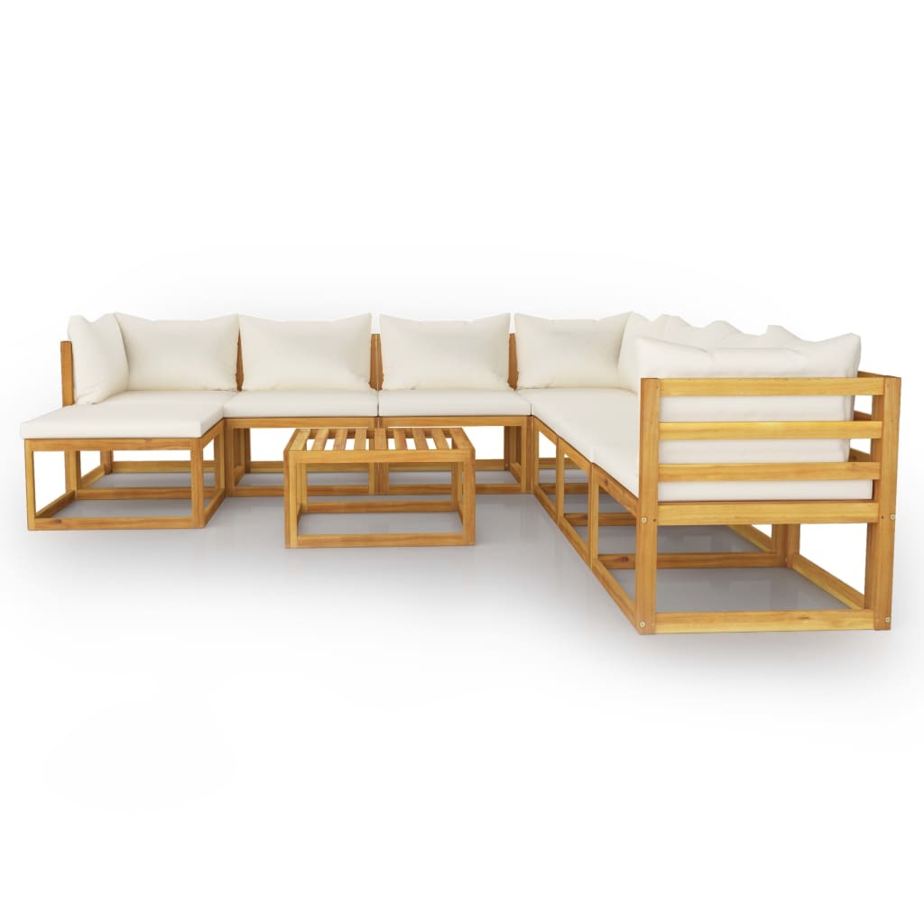 9 Piece Patio Lounge Set with Cushion Cream Solid Acacia Wood - WoodPoly.com