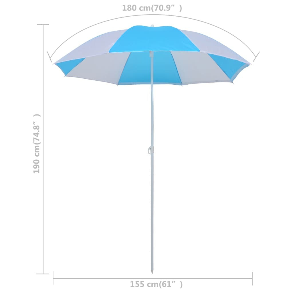 Beach Umbrella Shelter Blue and White 70.9" Fabric - WoodPoly.com