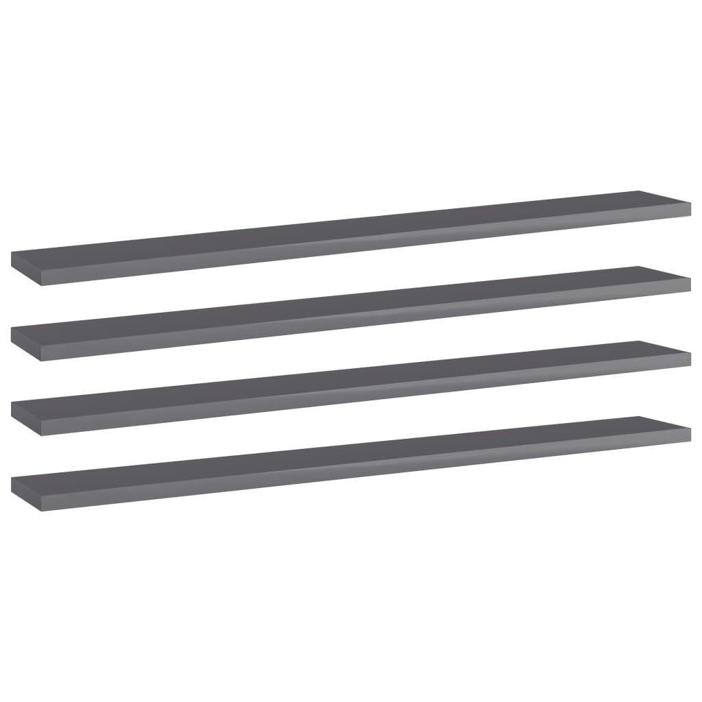 Bookshelf Boards 4 pcs High Gloss Gray 31.5"x3.9"x0.6" Engineered Wood - WoodPoly.com