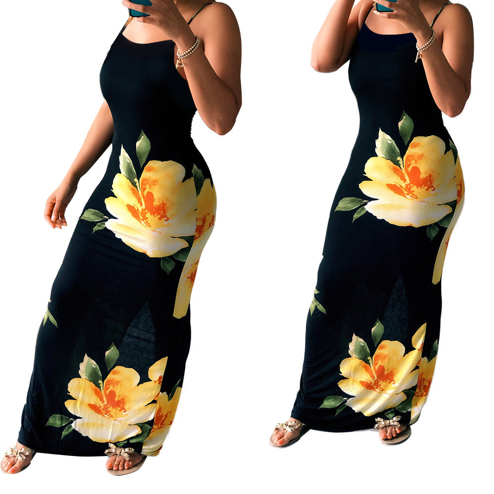 Casual Printed Straps Maxi Dress - WoodPoly.com