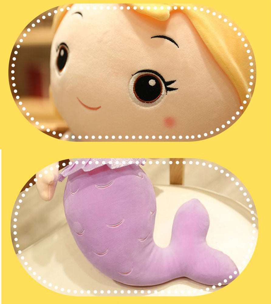 Cute Mermaid Princess Plush Pillow 50cm for Girls Gift Bed Sofa Decor, Purple