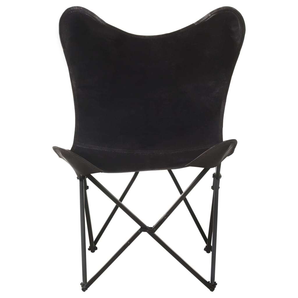 Foldable Butterfly Chair Black Real Leather - WoodPoly.com