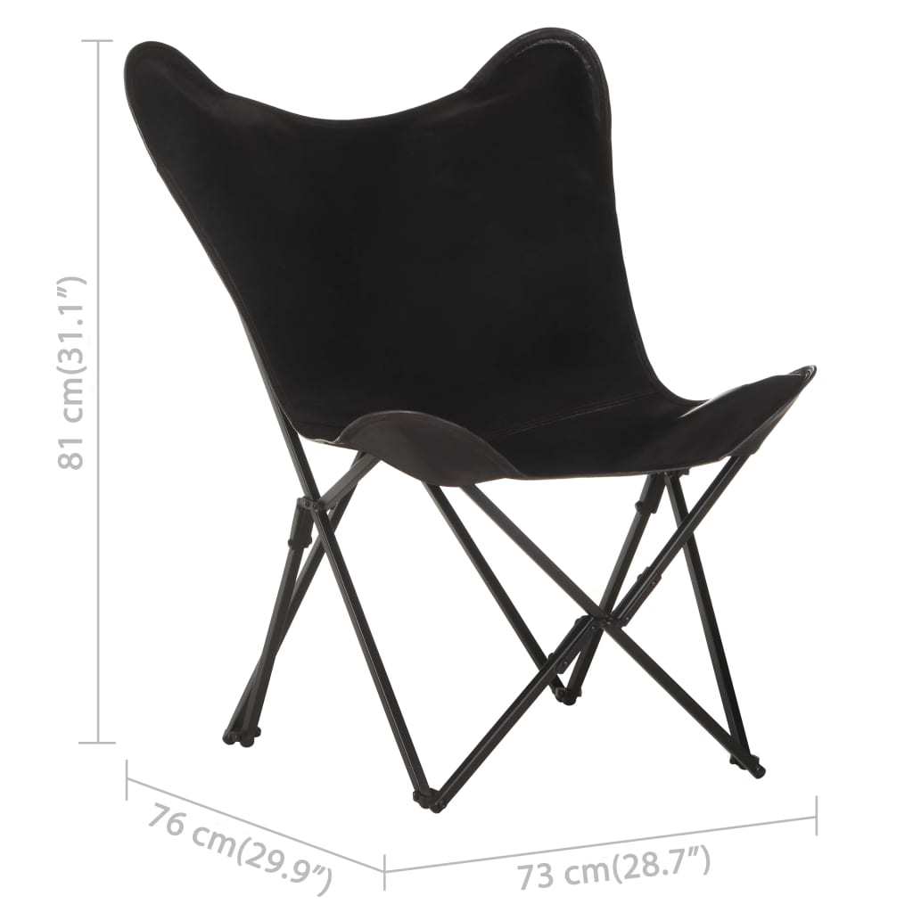 Foldable Butterfly Chair Black Real Leather - WoodPoly.com