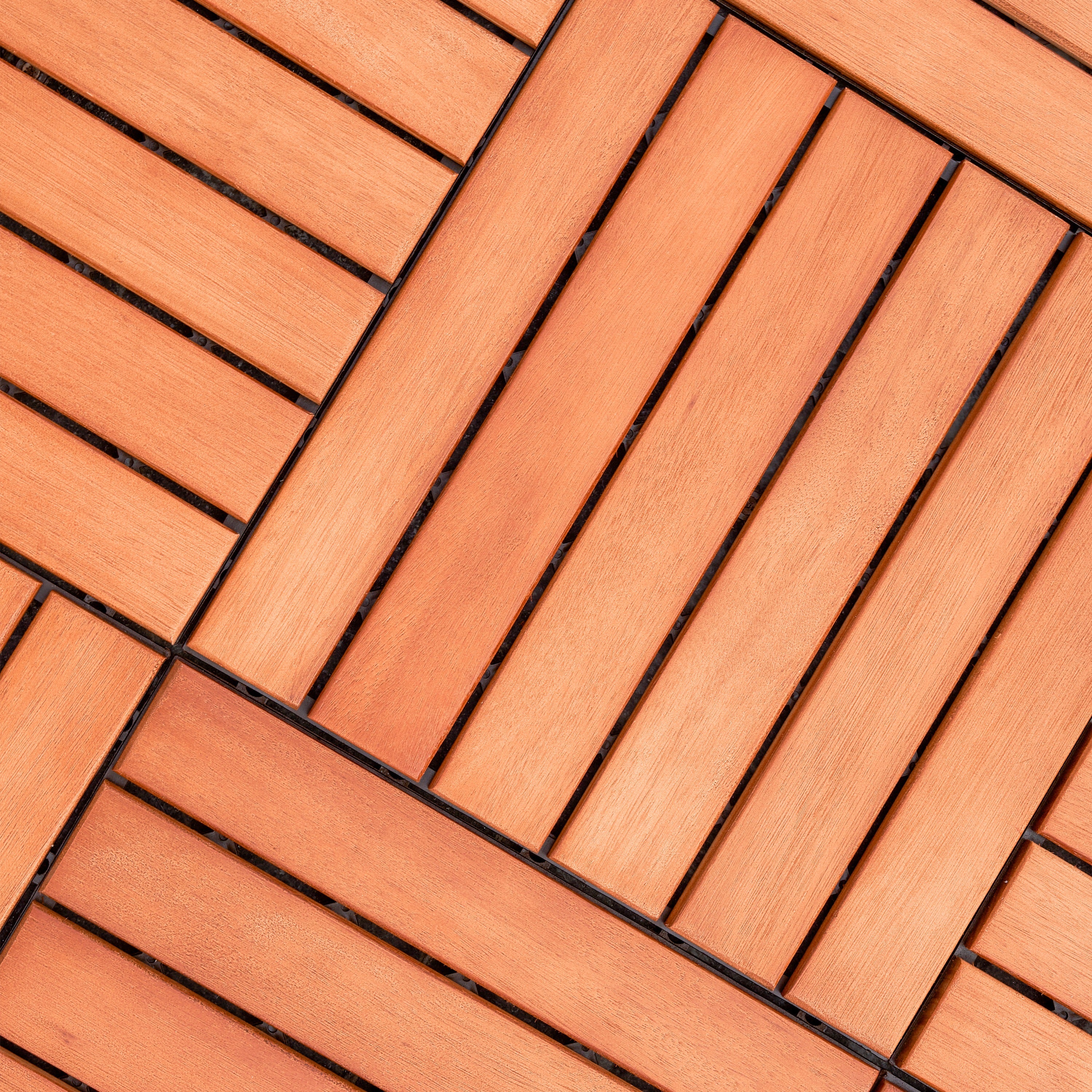 Kaia 6-Slat Reddish Brown Wood Interlocking Deck Tile (Set of 10 Tiles)
