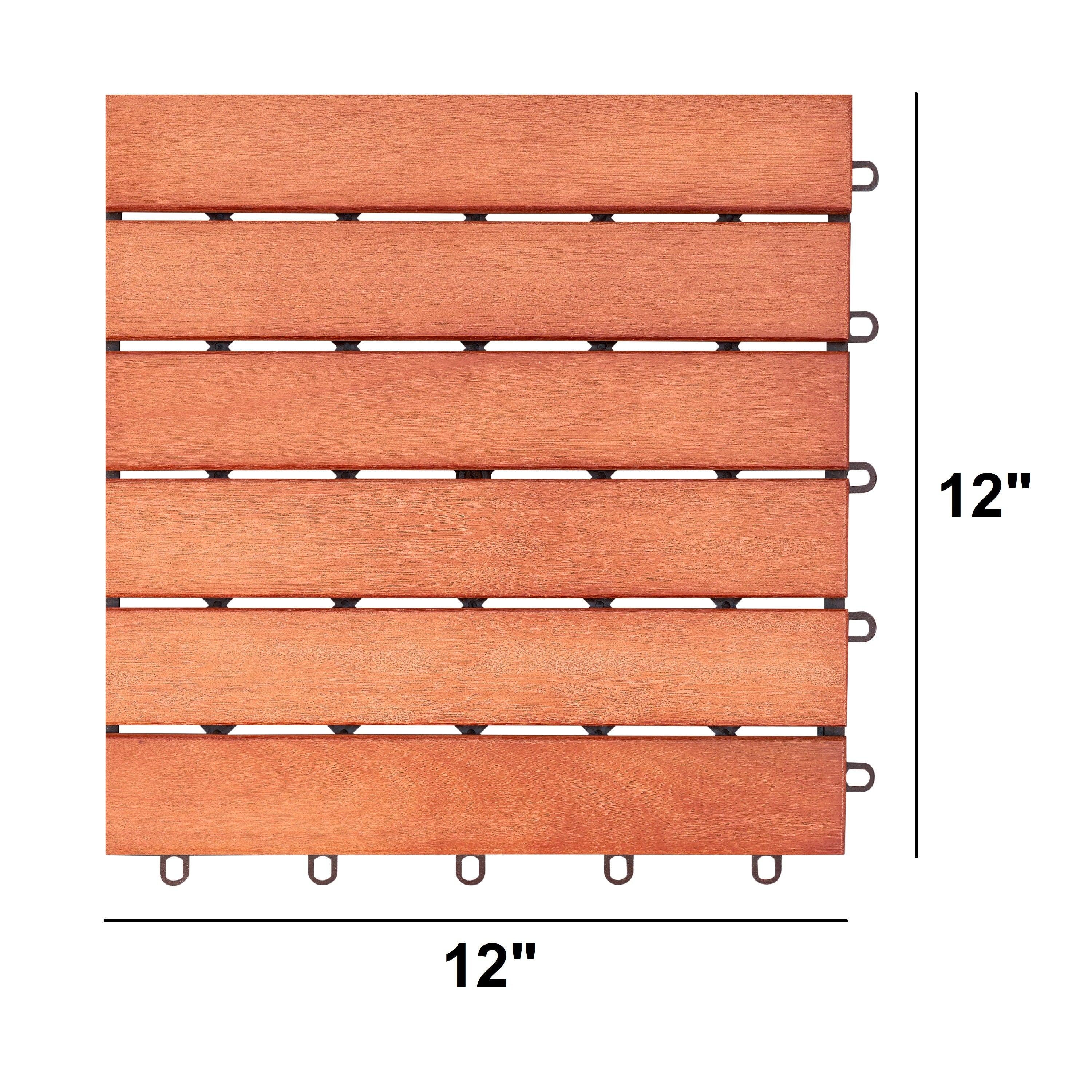 Kaia 6-Slat Reddish Brown Wood Interlocking Deck Tile (Set of 10 Tiles)