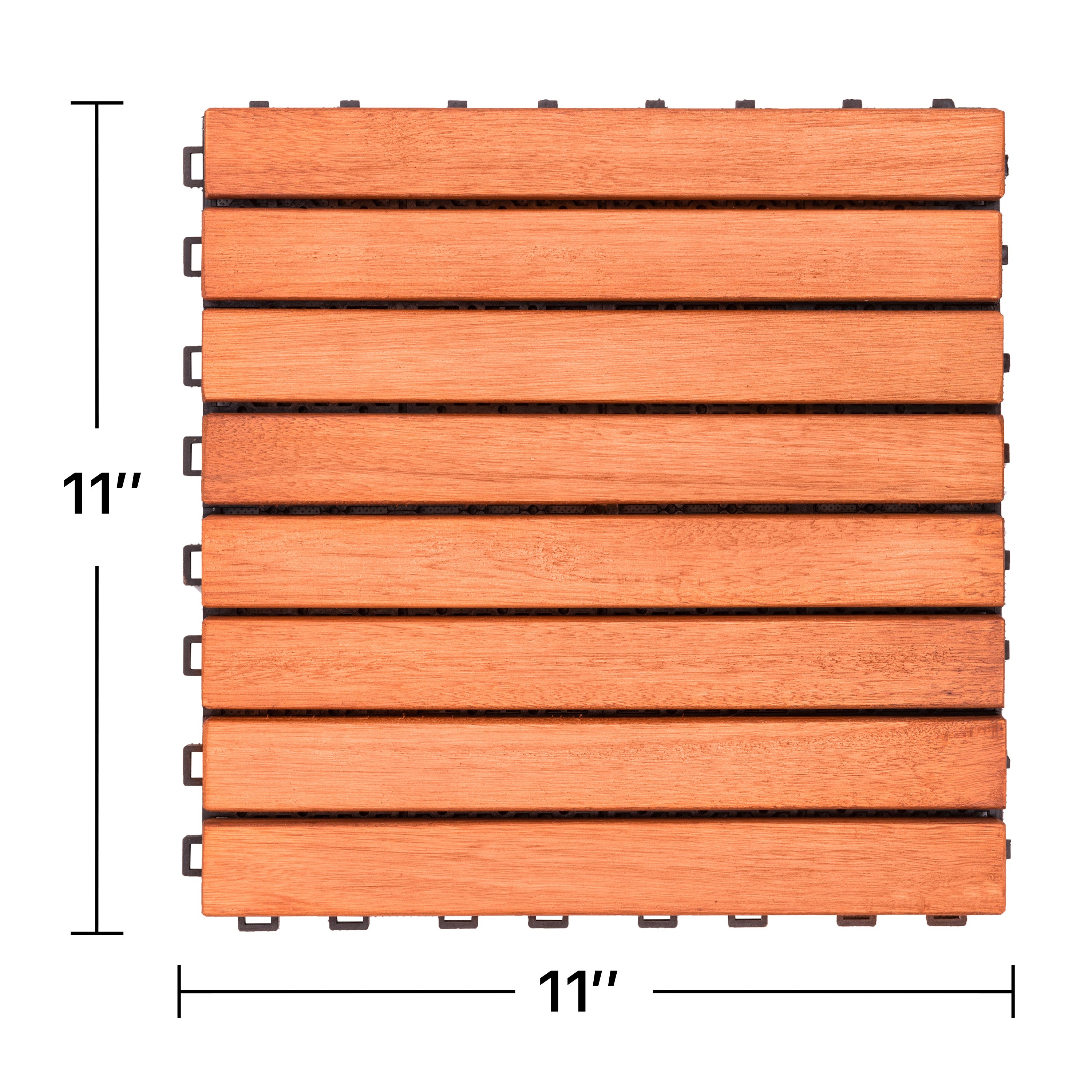 Kaia 8-Slat Reddish Brown Wood Interlocking Deck Tile (Set of 10 Tiles)