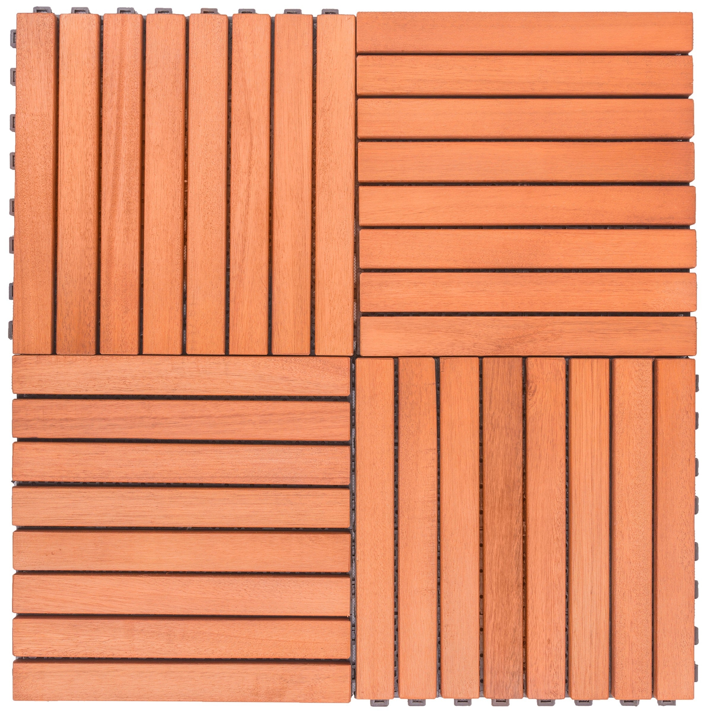 Kaia 8-Slat Reddish Brown Wood Interlocking Deck Tile (Set of 10 Tiles)
