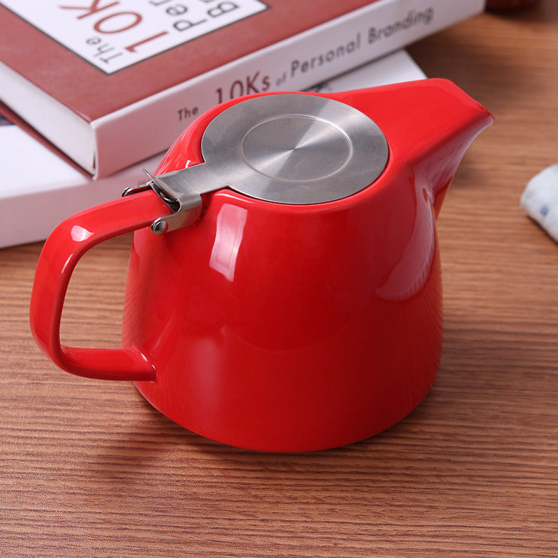 Large Porcelain Teapot Red 900ml (3-4 cups) Stainless Steel Lid and Extra-Fine Infuser Stylish Teapot to Brew Loose Leaf Tea - WoodPoly.com