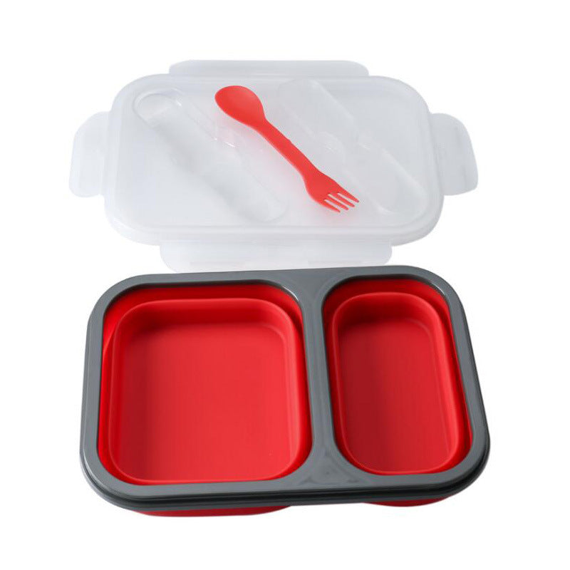 Lunch Box Bento Box Collapsible Silicone Lunchbox with Two Compartments BPA Free Heat Resistant Great for School Work Camping Hiking Food Storage - WoodPoly.com