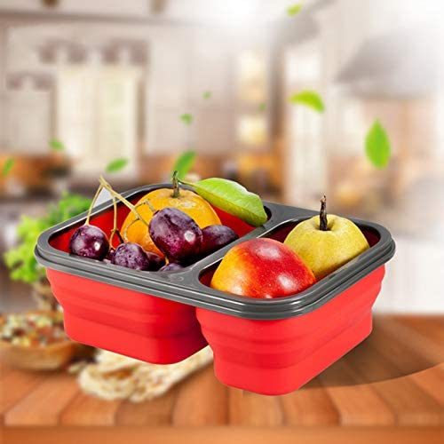 Lunch Box Bento Box Collapsible Silicone Lunchbox with Two Compartments BPA Free Heat Resistant Great for School Work Camping Hiking Food Storage - WoodPoly.com