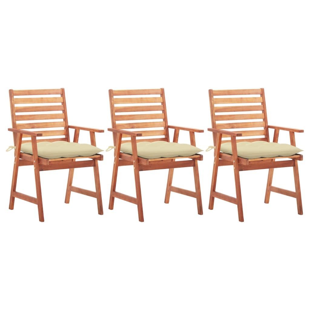 Patio Dining Chairs 3 pcs with Cushions Solid Acacia Wood - WoodPoly.com