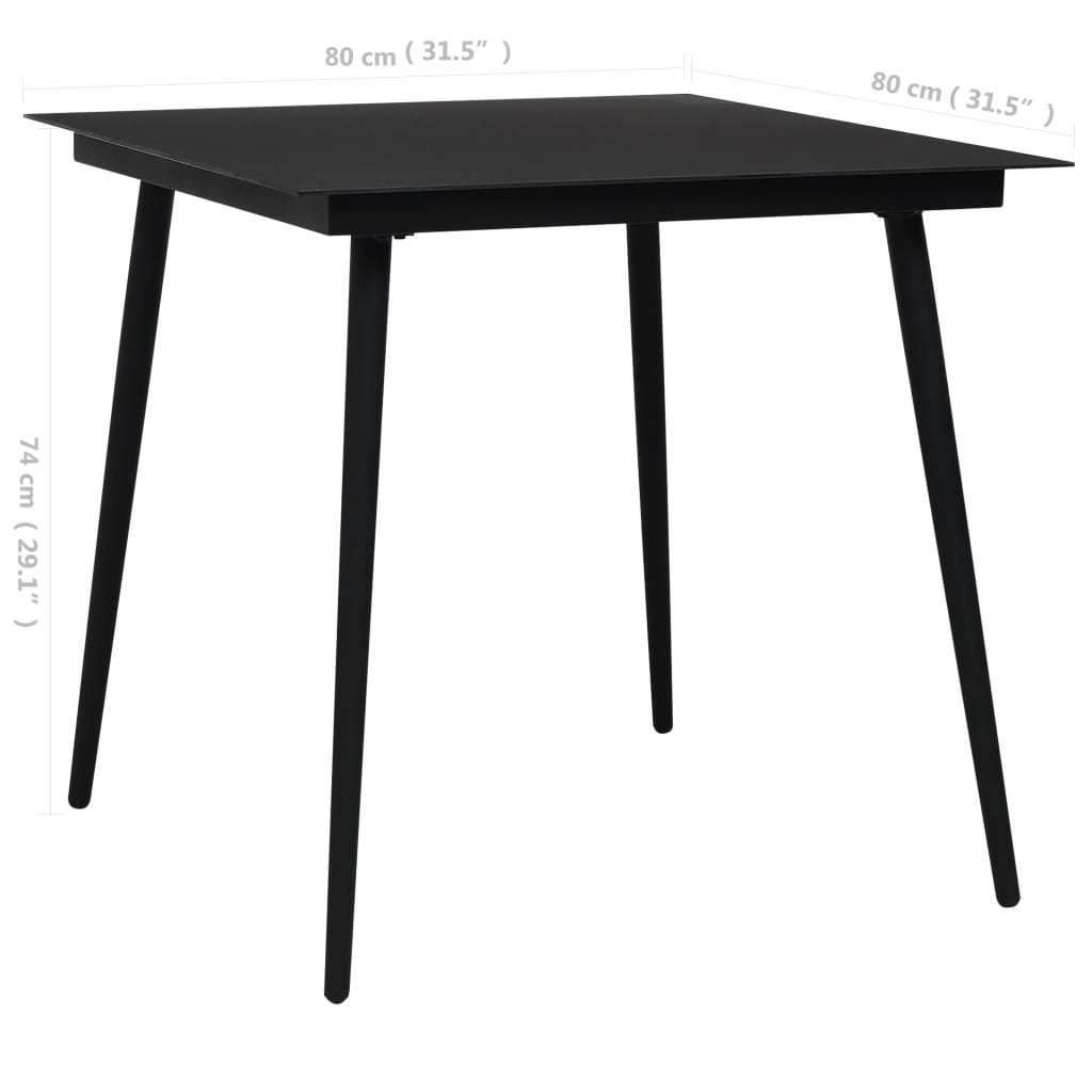 Patio Dining Table Black 31.5"x31.5"x29.1" Steel and Glass - WoodPoly.com