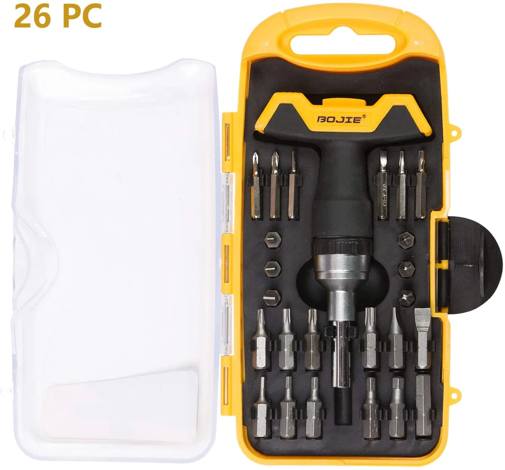 Screwdriver Set 26 PCS Professional Multi-Purpose Tool Screwdriver Bit Kit Socket with Portable Box Household Repair Tool Extension Kit Yellow