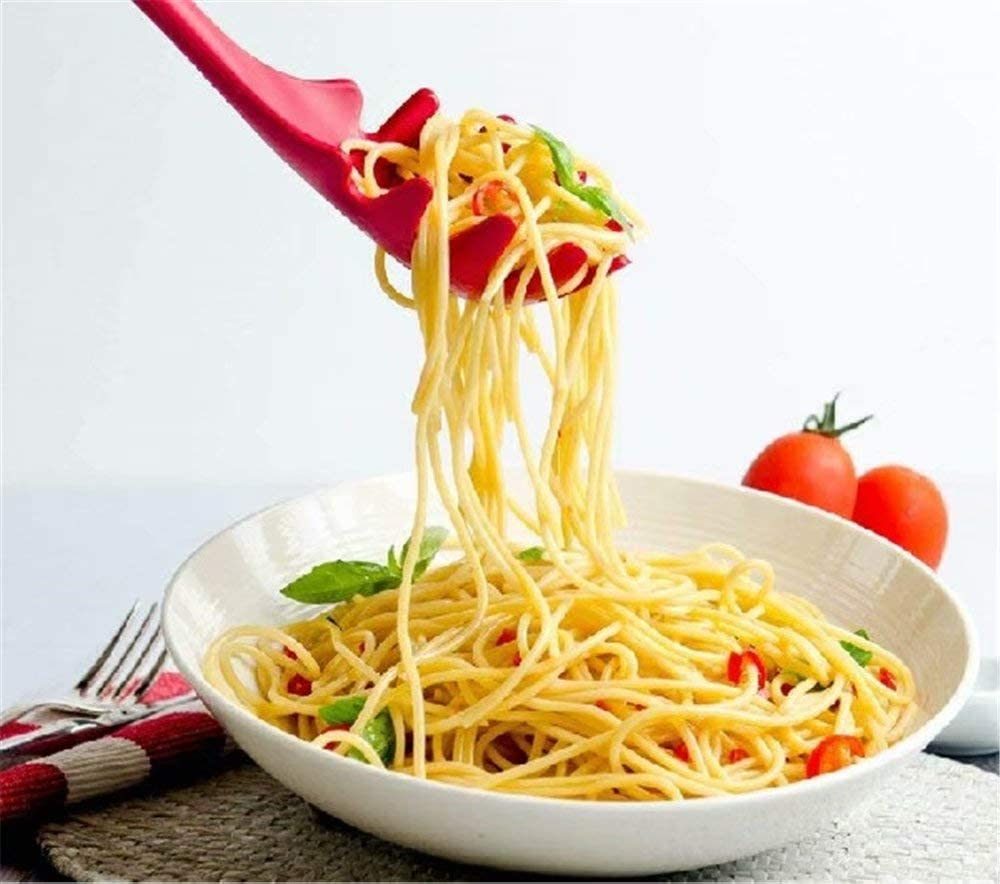 Silicone Pasta Fork Non-Stick Spaghetti Server Pasta Server Dishwasher Safe Stain Resistant Heat Resistant Cooking Utensils - WoodPoly.com