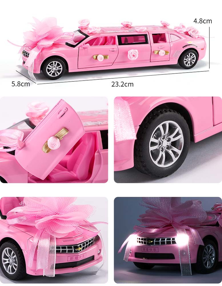 Simulation Wedding Car Model Alloy Sounds and Lights Exquisite Vehicles Toy Wedding gift, Pink