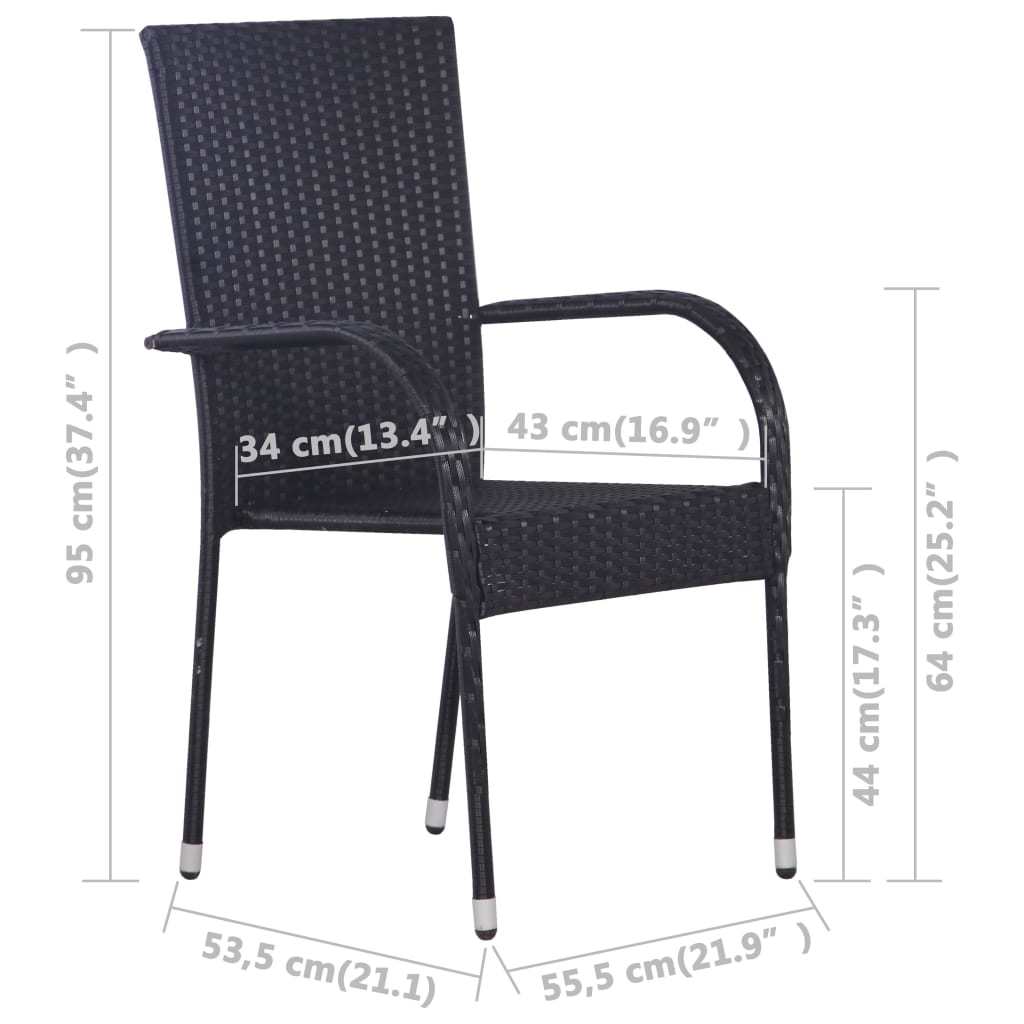 Stackable Patio Chairs 6 pcs Poly Rattan Black - WoodPoly.com