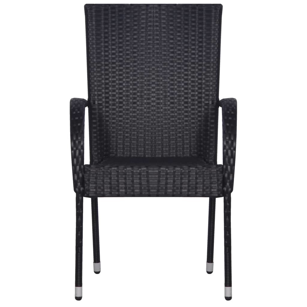 Stackable Patio Chairs 6 pcs Poly Rattan Black - WoodPoly.com