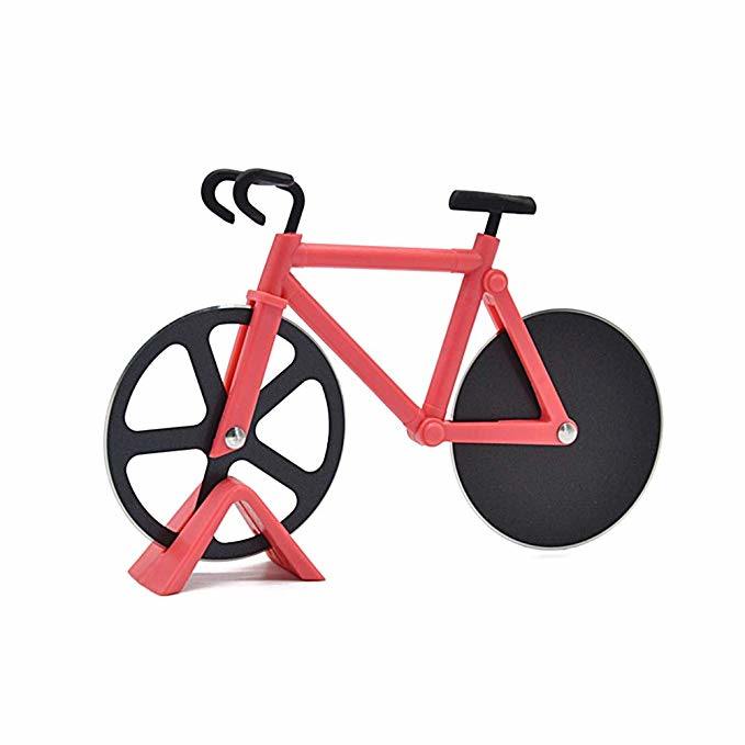 Stainless Steel Bicycle Pizza Slicer Double Cutting Wheels with Display Stand Pizza Slicer Sharp Dual - WoodPoly.com