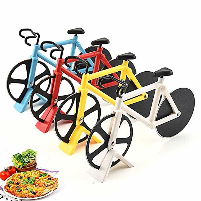Stainless Steel Bicycle Pizza Slicer Double Cutting Wheels with Display Stand Pizza Slicer Sharp Dual - WoodPoly.com