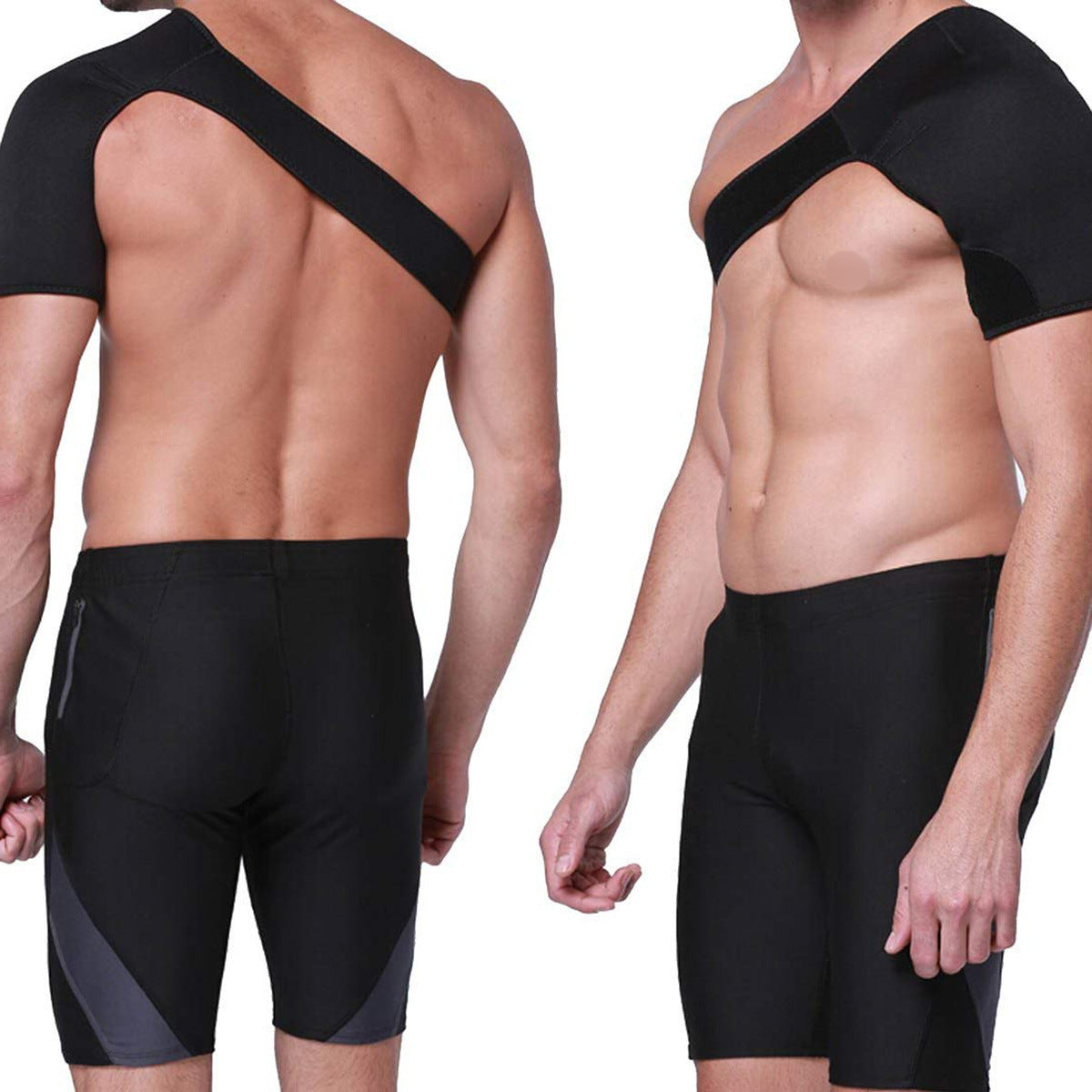 Unisex Left Shoulder Adjustable Breathable Gym Sports Care Single Shoulder Support Back Brace Guard Strap Wrap Belt Band Pads Black Bandage Warmer - WoodPoly.com