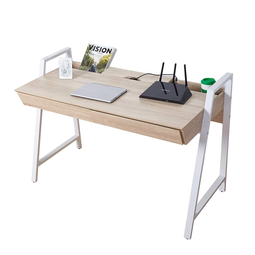 Wood Computer Desk Computer Table Writing Desk Workstation Study Home Office Furniture with Two Drawers,White
